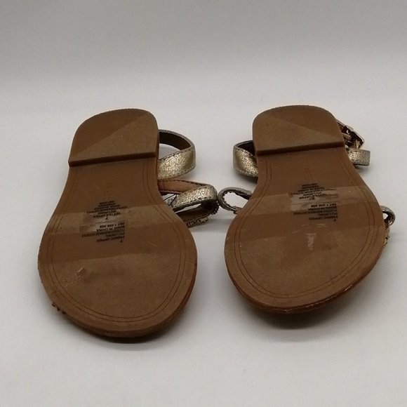 Express Womens Thong Sandal Silver‎ Beaded Ankle Strap w/Buckle Flat Heel Sz 7 M - Picture 5 of 10